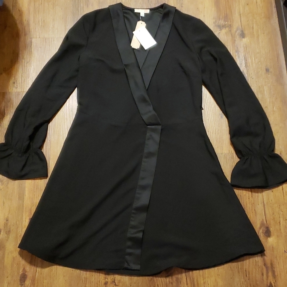 GB new with tags faux wrap little black dress ruffle cuffs